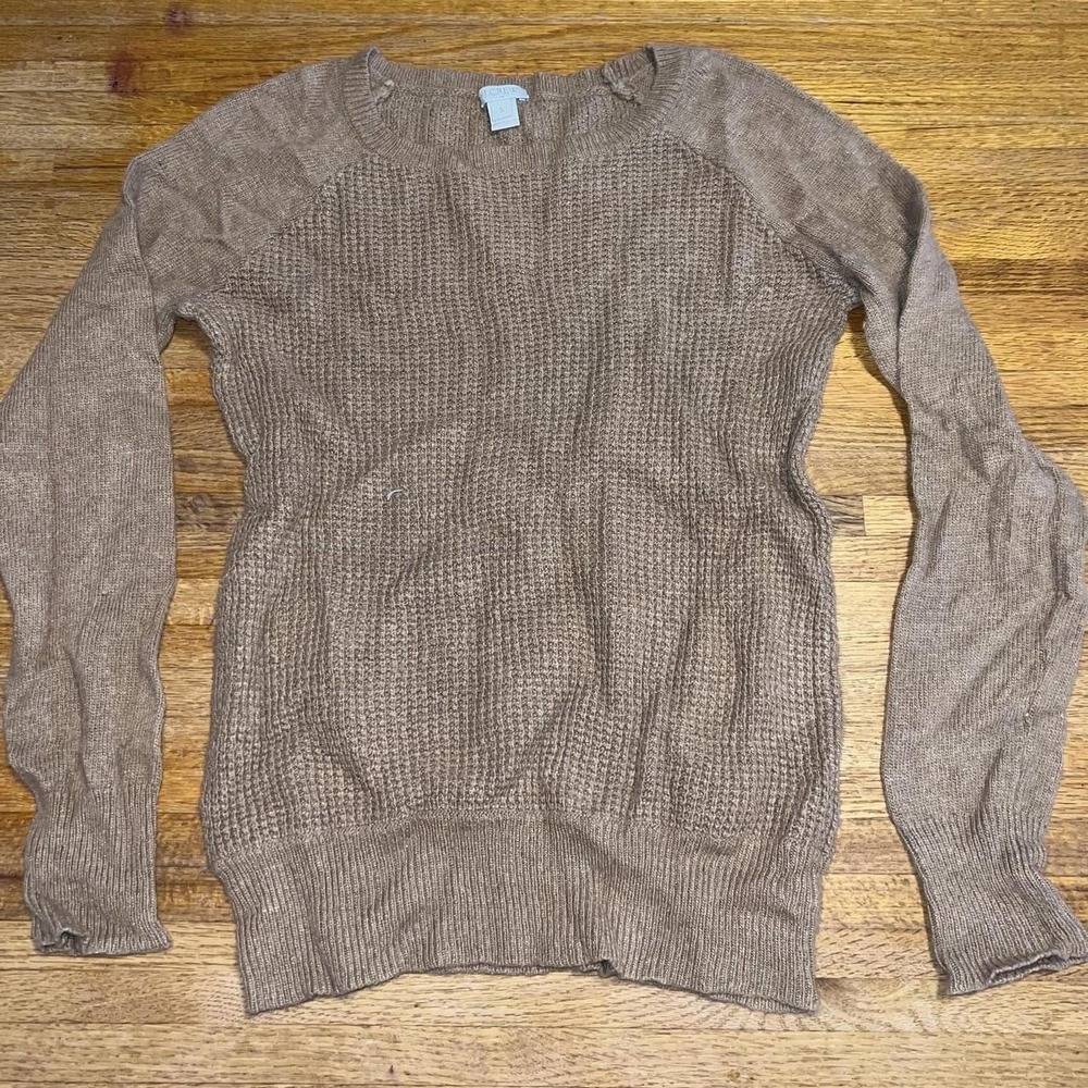 J. Crew Women Small Brown Knit Crew Neck Long‎ Sleeve Pullover Stretch Sweater